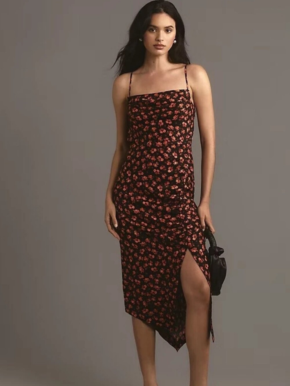 By Anthropologie Sleeveless Draped Back Asymmetrical Slip Midi Dress Floral 16W